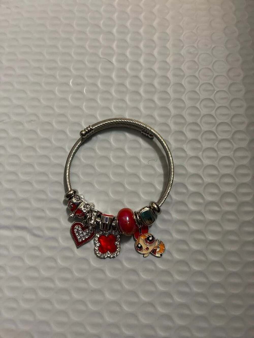 Fashion jewelry bracelet red Powerpuff girls Silvertone enameled charm